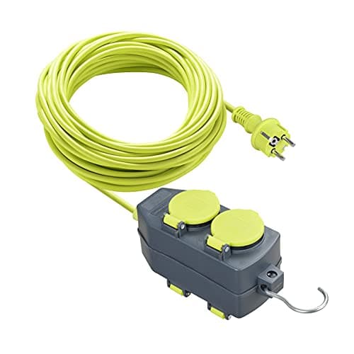 Masterplug Cable Alargador con 2 enchufes 15m, Prolongador Schuko, Extension Electico para Exterior IP44, Verde