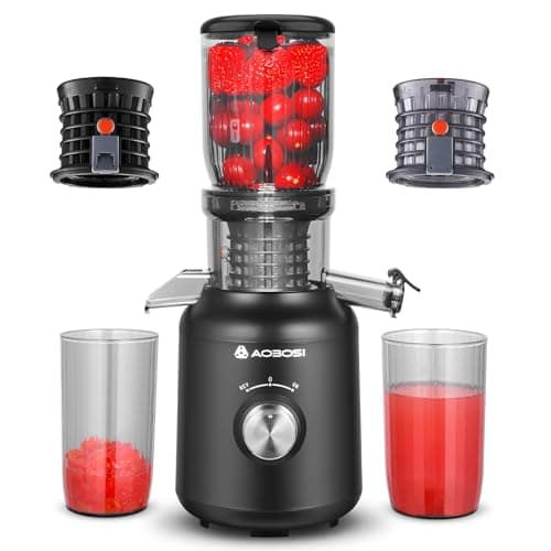 Extractor de zumos y verduras-AOBOSI 250W licuadora prensado en frio -Extractor de zumo con 103MM de diámetro y 2 filtros sin metal-1.2L Juicer con 2 patentes y protección térmica de 40 minutos, Negro