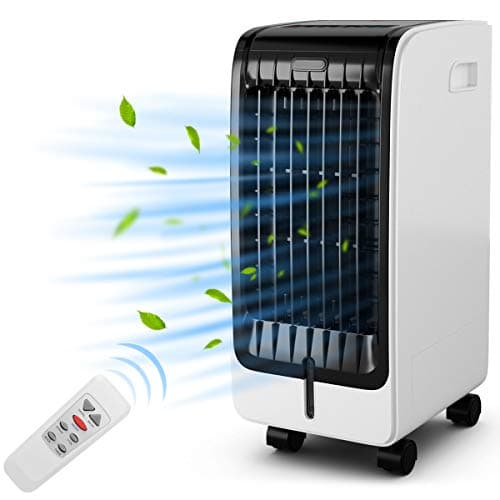 GOPLUS Aire Acondicionado Portatil 4 en 1 de 3 Modos de Velocidad, Enfriador de Aire Silencio con Ruedas y Tanque de Agua 6 L, Climatizador Aire con Temporizador de 7,5 H y Control Remoto, 75 W