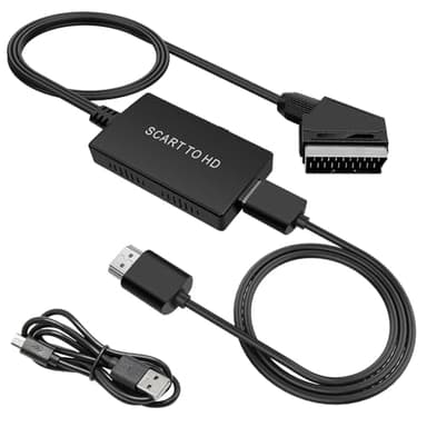 Hoembpn Convertidor Euroconector Scart to HDMI Adaptador 720p/1080p Conversor con Cable HDMI y Scart y USB Cable para Reproductor Video VHS DVD, Monitor, TV, Proyector