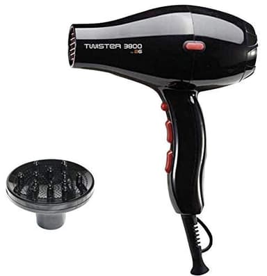 Asuer Group Secador de pelo Twister 3800 Ionic 2100W - Secador profesional iónico turmalina cerámica, color negro - Incluye difusor y 2 boquillas | 3.000.000 iones/seg/cm³