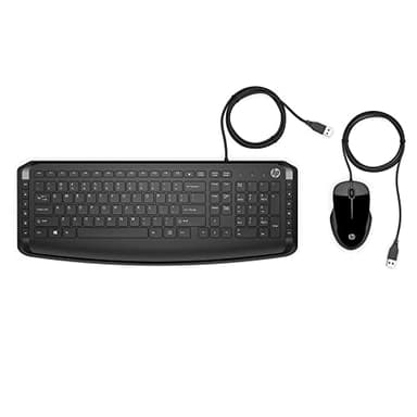 HP Pavilion 200 Teclado y Ratón con Cables - (1600 PPP, Puerto USB 2.0, Indicador LED, Windows 10, Windows 8) Teclado QWERTY Español, Color Negro