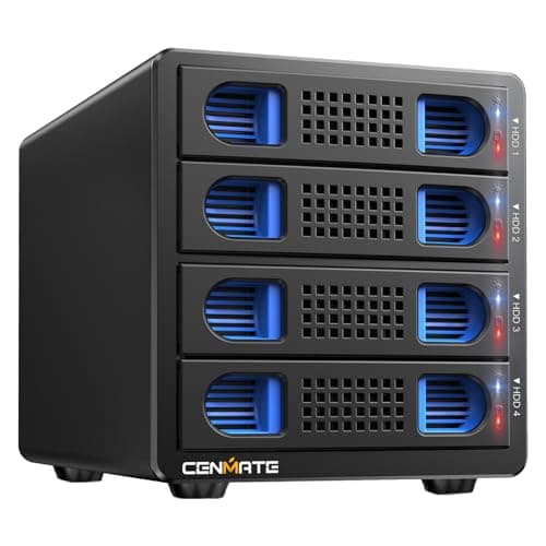 Carcasa de Disco Duro，10Gbps Carcasa HDD 4 Bahías Aluminio con Ventilador para 2.5/3.5 SATA HDD/SSD, USB A/C 3.2, Soporta Hot Swappable, Tool-Free, Das(NO Raid/NAS)