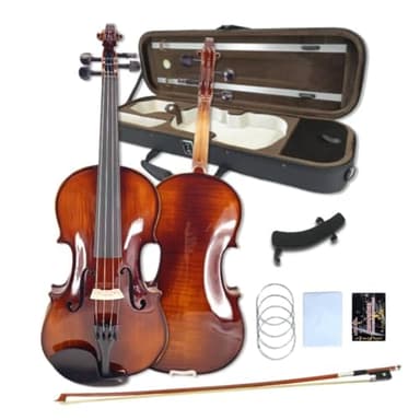 WUQIMUSC Juego completo de violín 4/4 para principiantes, adultos, estudiantes, violín de madera maciza de arce de abeto envejecido, accesorios de ébano con funda dura, reposamanos, arco, afinador,