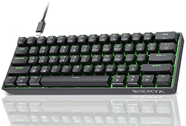 Dierya DK61se Teclado Mecánico Gaming Mini 60% Brown Switch Mechanical Keyboard Retroiluminación Verde,Cable USB-Type C,Teclado Ultra-Compacto 61 Teclas Anti-Fantasma US Layout para PC/Windows