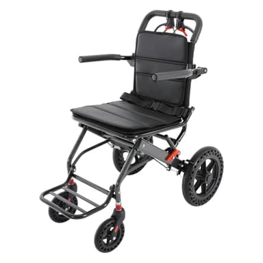 Silla de ruedas plegable de viaje, silla de ruedas de tránsito con reposapiés y reposabrazos giratorios de 270°, ligera, de aluminio, para adultos mayores, hasta 100 kg