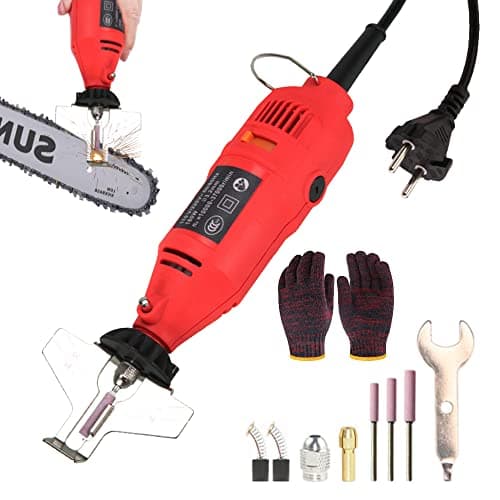 Kit de afilador de Cadenas de motosierra inalámbrica 180W Eléctrica molino de troquelado herramienta de molienda Afilador de Amoladora de Cadena de Mano (Rojo)