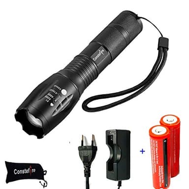 Constefire LED Linterna Recargable LED Linternas Alta Potencia, (1200 lm,5 Modos,Zoom, resistente al Agua), LED Linternas Camping,LED Linterna Recargable Linterna, Con 2PCS 3000mAh 3.7V 18650 Batería