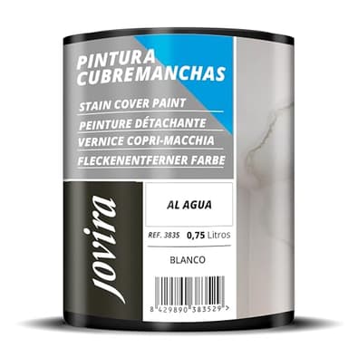 JOVIRA PINTURAS Cubremanchas de grasas, nicotina, humos, bolígrafo, café, etc. en paredes y techos. Pintura especial para cubrir definitivamente las manchas difíciles. Al agua (750 Mililitros)