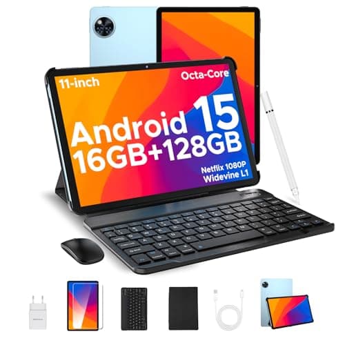 DOOGEE 2025 Tablet 11 Pulgada, U11 Andriod 15 Tablet con Teclado, 16GB RAM+128GB ROM(2TB TF) 8580mAh, Tablet para niños T606 Octa-Core, 7.9mm Cuerpo metálico, 13MP Camera, Widevine L1/Face ID/BT5.0