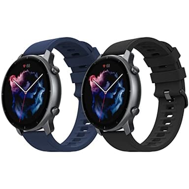 MoKo 2 Pack Correas Compatible con Amazfit Bip 5/Balance/GTR 4/GTR 3 Pro/GTR 3/GTR 2/GTR 2e/GTR 47mm/Stratos 3/Stratos 2, 22mm Pulsera Deportiva de Repuesto de Silicona Suave, Negro/Azul Medianoche