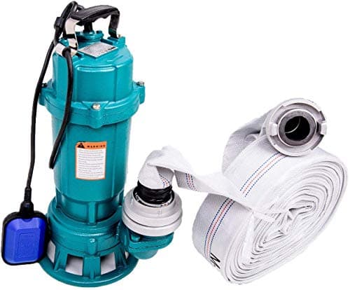 Bomba sumergible 1500 W IBO 1,5 kW con trituradora + 2 pulgadas Storz C + manguera de 50 m, bomba de agua para aguas residuales con manguera de construcción