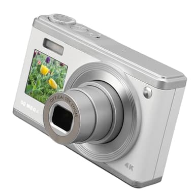 Cámara Digital, 60MP 4K Ultra HD Pantalla Dual Enfoque Automático Zoom óptico 10x Antivibración, Cámara Portátil Compacta para Exteriores, Viajes y Vlogging (White)