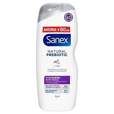 Sanex Natural Prebiotic Atopiderm Nutri Repair, Gel de Ducha o Baño, Piel Atópica, 600ml