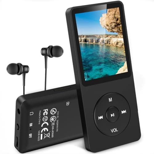 AGPTEK Reproductor MP3 de 16GB, 1.8" Pantalla con Auriculares Reproductor Deportivo Portátil, Reproductor de Música Sonido sin Pérdidas, Altavoz, Radio FM, Vídeo, Externo hasta 128GB, Negro
