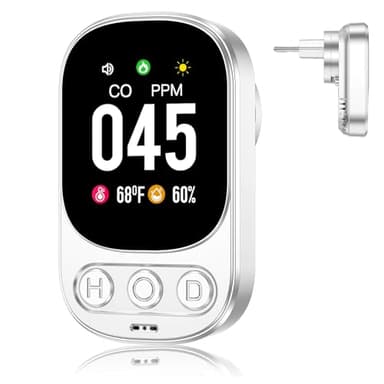 YOJOCK CO-Melder, Detector de Monóxido de Carbono 3-en-1 con Sensor de Temperatura y Humedad, Detector CO para Casa, Camper, Apartamento, Sótano, Taller y más, Certificado EN 50291 (Blanco)