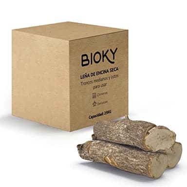 Leña de Encina 25kg - para Chimenea, Estufas, Barbacoas, Hornos - Troncos de Madera para Chimeneas - Leña para Interior y Exterior - Madera Seca, Fuegos de Larga Duración | 100% Encina (25 kg)