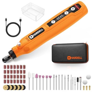 HARDELL Mini Amoladora Eléctrica Bateria, 5 Velocidades Herramienta Rotativa, 3.7V Con luz LED Mini Taladro Eléctrica Con 61 Accesorios Para Pequeña Proyectos de Manualidades y Creación de Bricolaje