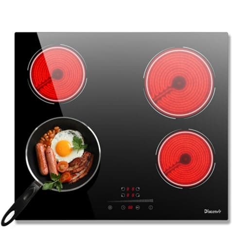 Placa Vitroceramic 4 Fuegos 6000W, Vitroceramica Induccion encastrable, Placa Electrica Cocina 56×49cm, Función de Pausa, 9 Puestos, Control táctil, con Temporizador, Cerradura Infantil