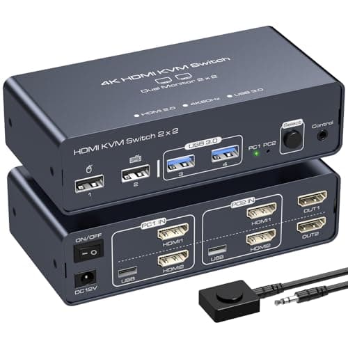 VEDINDUST KVM Switch Dual Monitor 4K60HZ Conmutadores para 2 ordenadores compartiendo 2 monitores y 4 dispositivos USB C