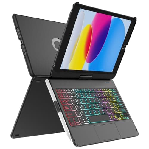 MMK Funda Teclado para iPad 9 Generacion 10.2 2021 con Touchpad, Giratoria de 360° & 7 Teclas retroiluminadas de Color & Conexión inalámbrica Bluetooth con Ranura de Lápiz, para iPad 10.2 9ª/8ª/7ª