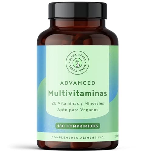 Multivitaminas y Minerales - 26 Vitaminas y Minerales para el Cansancio - Vitamina C, B, D, E, Magnesio, Zinc, Calcio - Multivitaminico Completo Hombre y Mujer - 180 Comprimidos Veganos - Alpha Foods