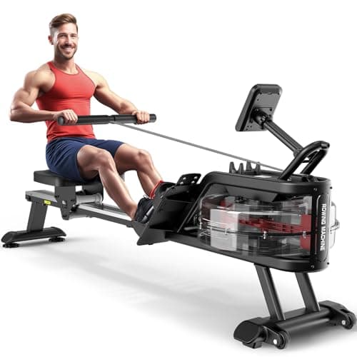 YAMO Máquina de Remo, Remo con LCD Display, Tanque de Agua de 14 litros, Máquina de Remo con Capacidad de Peso de 150kg, Rowing Machine con Membresía de (Tanque de Agua Plano)