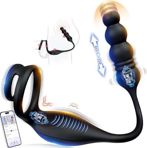 Vibrador Anal Plug Estimulador Prostata con Anillo Pene, Juguetes Sexuales Hombre Consoladores.. Para Hombre con Vibración App, Juguetes Eróticos Para Hombre Sexuales 9 Modos Telescópicos & Vibración