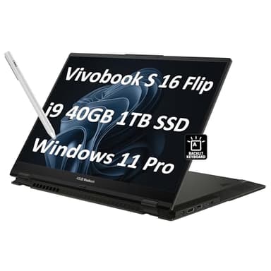ASUS Vivobook S 16 Flip Laptop 2 en 1 (pantalla táctil FHD+ de 16 pulgadas, Intel 14-Core i9-13900H, 40GB RAM, 1TB SSD, IST Stylus) para creador, fotógrafo, diseñador, KB retroiluminado, Win 11 Pro