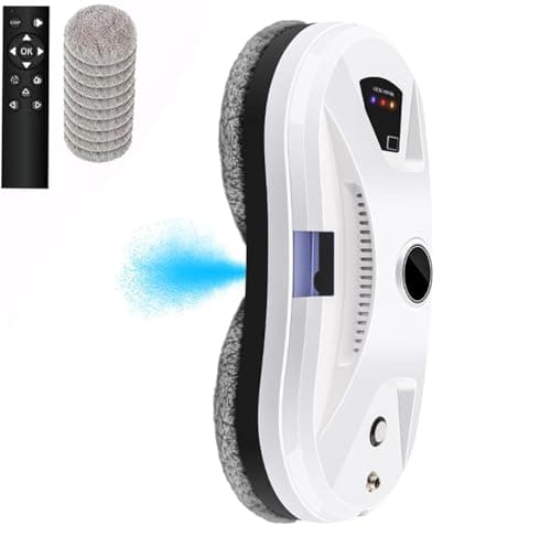 Eznaobo Robot limpiador de ventanas con función de pulverización, 5600 Pa, limpiador de ventanas automático, eléctrico, mando a distancia para ventanas interiores y exteriores, 10 trapos (blanco)