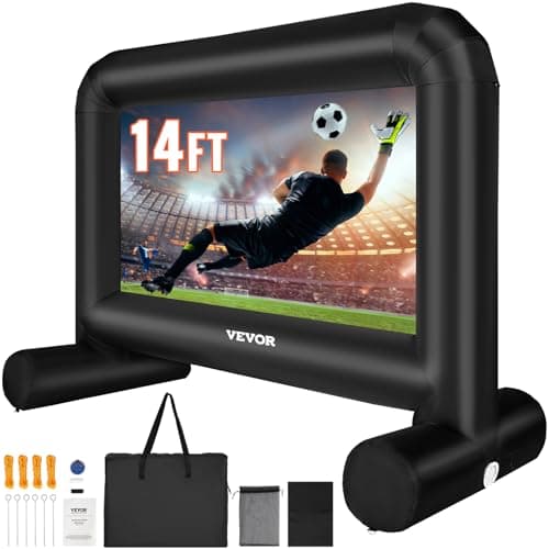 VEVOR Pantalla de Proyección Inflable Pantalla de Cine al Aire Libre 16:9 14 Pies con Lienzo de Ventilador 253,5x133 cm Proyección Trasera Delantera Montaje Estable para Fiesta, Camping al Aire Libre