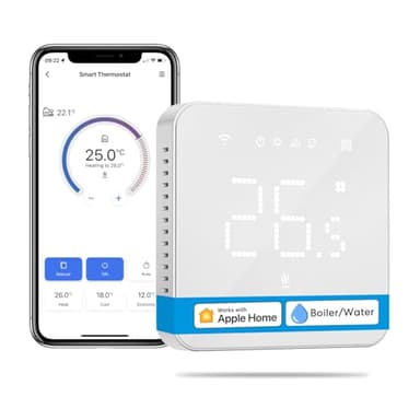 Meross Termostato Calefaccion WiFi para Calderas, Termostato WiFi de Pared para Calderas de Gas/Agua, Compatible con Apple HomeKit, Alexa, Google Assistant, Pantalla Digital Táctil, Para 3/4 hilos