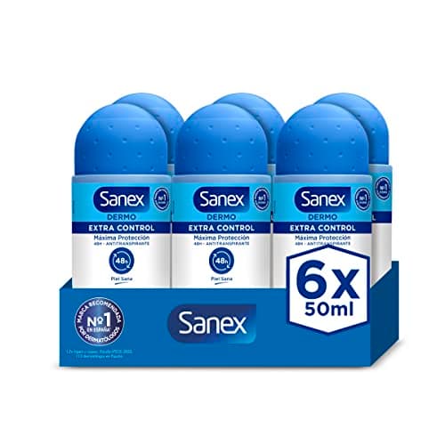 Sanex Dermo Extra Control Desodorante Roll-On, Pack 6 Uds x 50 ml, Desodorante Antitranspirante, hasta 48H de Protección Contra el Sudor y el Olor, Restaura el pH Natural de la Piel