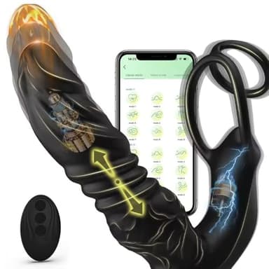 Control APP Hombres Masaje de próstata Masaje de próstata Masaje de próstata con doble anillo de cola de silicona Plug anal Dild Vibradores moldeados Juguetes sexuales anales para adultos para parejas