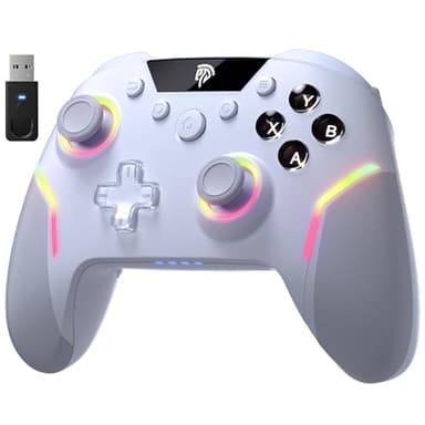 EasySMX X20 Elite Mando PC Inalambrico con Hall Gatillo Conmutable 2 en 1- Hall Joystick Desmontable- Mando para PC con Botones Mecánicos- RGB Luz- 1000mAh Batería para PC/Switch/Móvil- Blanco