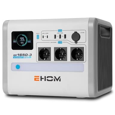 EHOM Estación de energía portátil, EP1650 1024 Wh LiFePO4 EVE, generador solar, respaldo de 230 V AC/DC/USB, 1650 W (punta de 2700 W), fuente de alimentación móvil como fuente de alimentación de