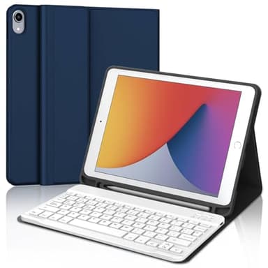 WINCHKING Funda para iPad 9 Generación con Teclado de 10,2 Pulgadas para iPad 9/8/7 Generación - 2021/2020/2019, Teclado Inalámbrico Desmontable, Funda Flexible de TPU con Portalápices (Azul Oscuro)