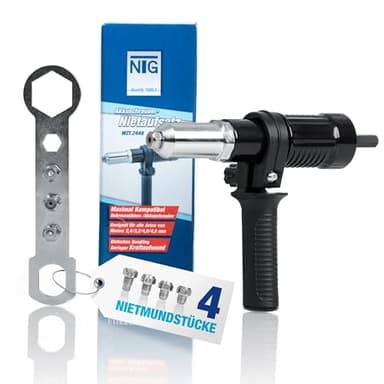 NTG Remaches para destornilladores inalámbricos y taladros, adaptador de remaches ciegos, alicates de remache, para remaches ciegos, para remaches de 2,4 a 4,8 mm
