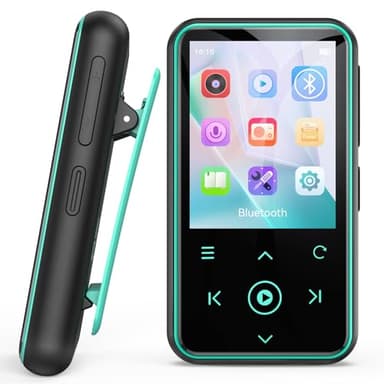 AGPTEK 64GB MP3 Reproductor con Clip Deportivo, Bluetooth 5.3 Reproductor con 1.8 "TFT Pantalla a Color, Mini Reproductor de Música con Botón Táctil, Radio FM, Podómetro, Soporta hasta 128GB, Azul