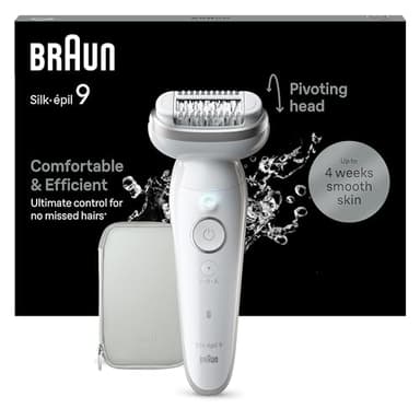 Braun Silk-épil 9, Depiladora Eléctrica Para Una Eliminación Del Vello Fácil, Piel Suave Duradera, 9-011, Blanca/Plateada