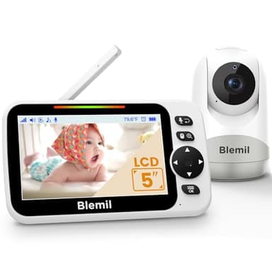 Monitor para bebés con batería de 30 Horas, Monitor para bebés de vídeo de Pantalla Grande de 5 Pulgadas con cámara y Audio, visión Nocturna, lulabies, sin WiFi