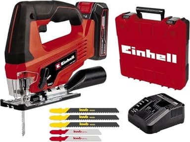 Einhell Sierra de calar con batería TC-JS 18 Li (1x2,5 Ah) Power X-Change (iones de Li, 18V, función de carrera pendular, adaptador de aspiración, incl. 1 batería de 2,5 Ah, cargador y maletín)