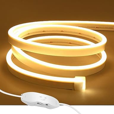 ShineBurky Tira LED Neon Blanco Cálido 5 Metros, 12V Tira Luz de Neón IP65 Impermeable Flexible Regulable Neon Luces para la Decoración de Interiores y Exteriores, Fiesta (No Adaptador de Corriente)