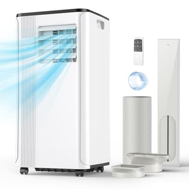 9000BTU Aire Acondicionado Portátil con Función 3 en 1, Aire acondicionado, Deshumidificador, Ventilador, Pantalla LED, Temporizador, Para máximo de 30 ㎡, Temporizador de 24 horas, 2 Kits de Ventana