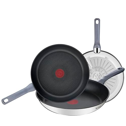 Tefal Daily Cook - Juego de 3 sartenes: Sartenes de 20, 24 y 26 cm de acero inoxidable, sartenes antiadherentes, tecnología Thermospot, cocción uniforme, todo tipo cocinas, sin PFOA, color negro
