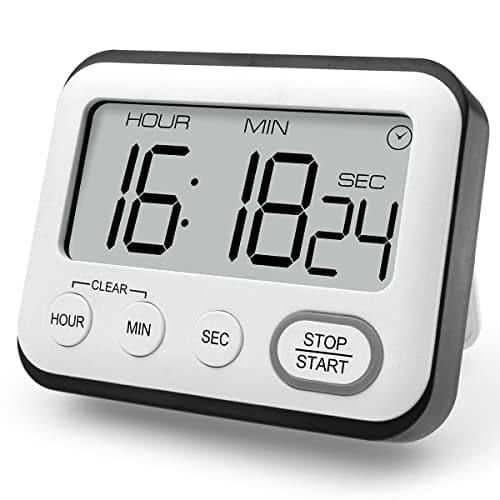 Temporizador de Cocina Despertador Multifuncional, Digital Temporizador con Pantalla LCD Grande dígitos Grandes, Cuenta Regresiva y Cronómetro con Función de Reloj