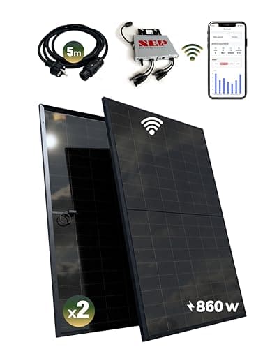 ESUNRA Create your Energy - Kit Solar balcón 800W - Plug and Play - 2 paneles solares bifaciales 430W - ALL BLACK - TOPCon - Microinversor NEP BDM800W - Cable de 5 m - App de monitorización