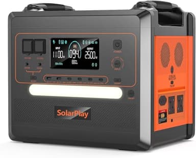 SOLARPLAY Portable Power Station 2500W,(4800W Pico de Potencia)2300Wh Generador Solar con Batería LiFePO4,12 Puertos,para Camping,Autocaravana,RV,Viajes,Emergencia por Fallo de (2500W)
