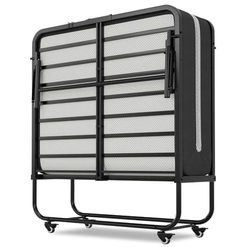 Brinlawb Cama Plegable 90x200cm con colchón y 4 ruedas, Cama Plegable de Invitados con Colchón plegable de 10cm de grosor, Marco de metal fuerte y estable, Para habitaciones de invitados y dormitorios