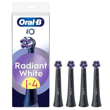 Oral-B Series iO Radiant White Cabezales De Recambio Originales, Pack de 4 Recambios Negros Para Cepillos De Dientes Eléctricos Oral-B iO, Blanqueamiento Dental, Eliminación De Manchas